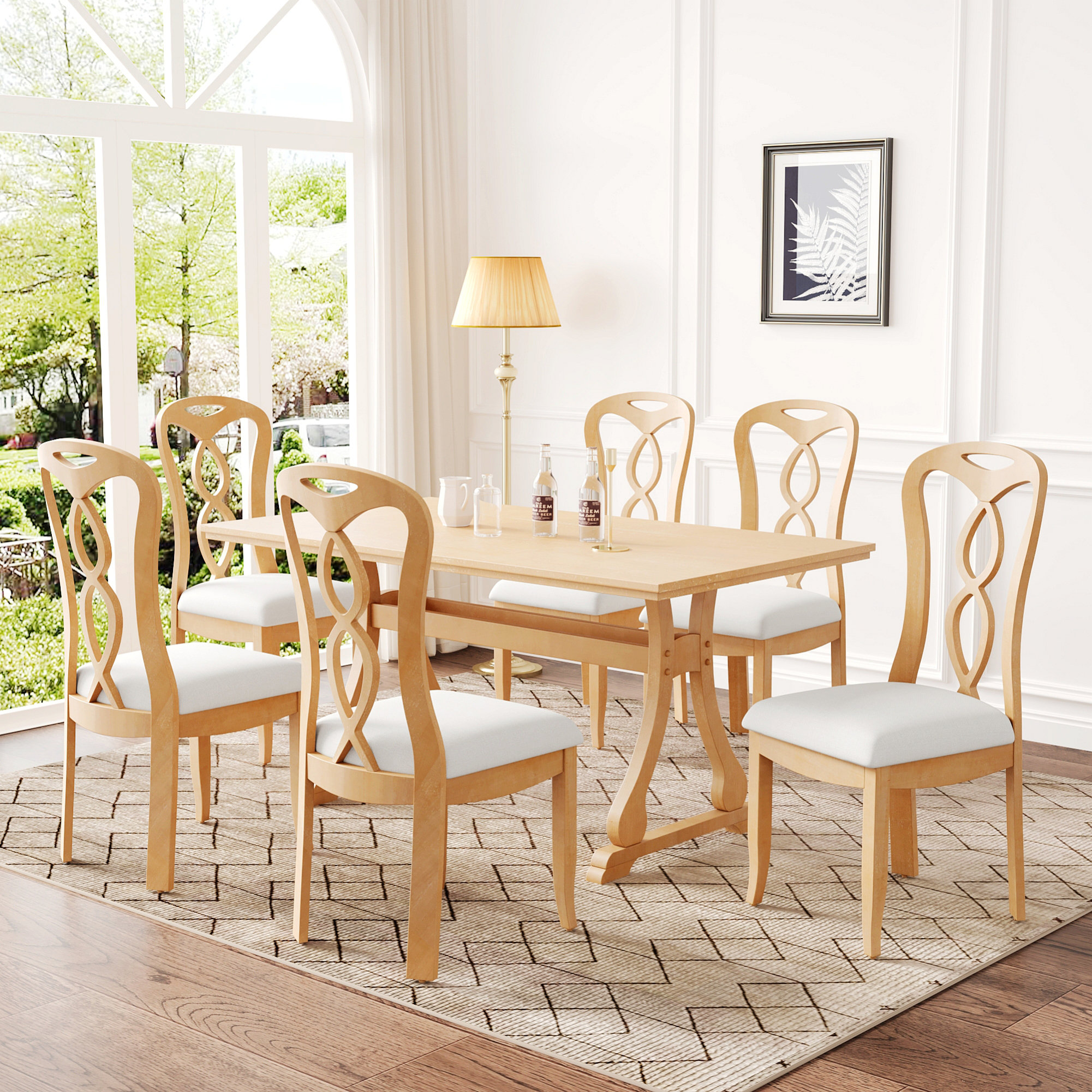 Ophelia Co. 7 Piece Dining Table Set Dining Table with Upholstered Dining Chairs for Living Space Wayfair